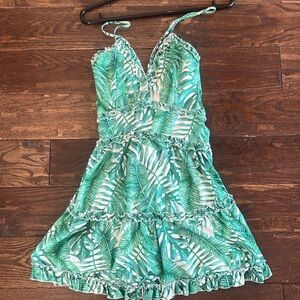 green jungle tropical mini dress